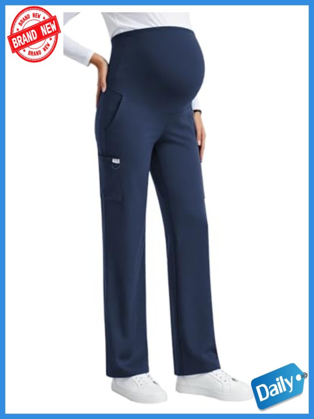 Maternity Scrub Pants 4-Way Stretch Cargo Work Yoga Pants Mid-Rise